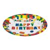 Fehér Papírtányérok Színes Téglamintával – „Happy Birthday” Ø18 cm – 10 db