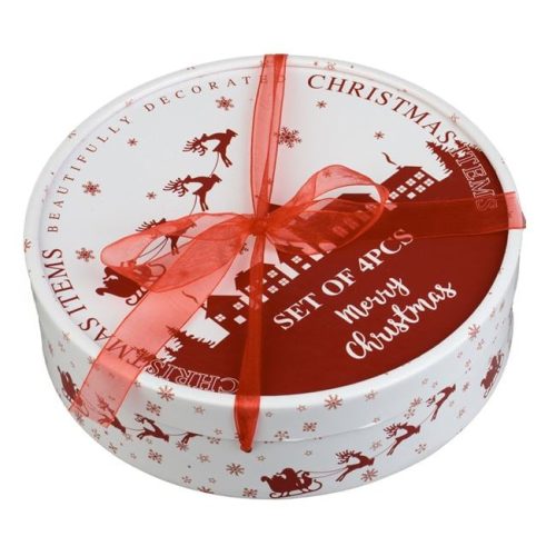 Karácsonyi Tányér Készlet 4 db Fehér-Piros 19cm