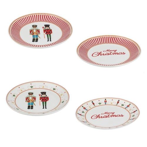 Karácsonyi Porcelán Tányérkészlet Diótörő Mintával Ø19cm - 4 db