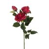 Hosszú szárú művirág - Piros rózsa 3 bimbóval, 80 cm