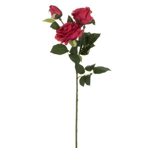 Hosszú szárú művirág - Piros rózsa 3 bimbóval, 80 cm