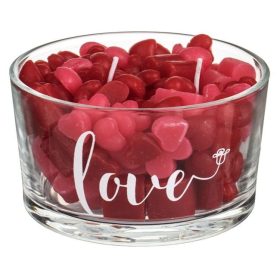   3D Piros Szíves Dekorgyertya „Love” Feliratos Üvegpohárban Ø10.5x6cm